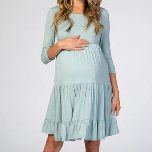 Pinkblush light blue long sleeve tiered maternity dress